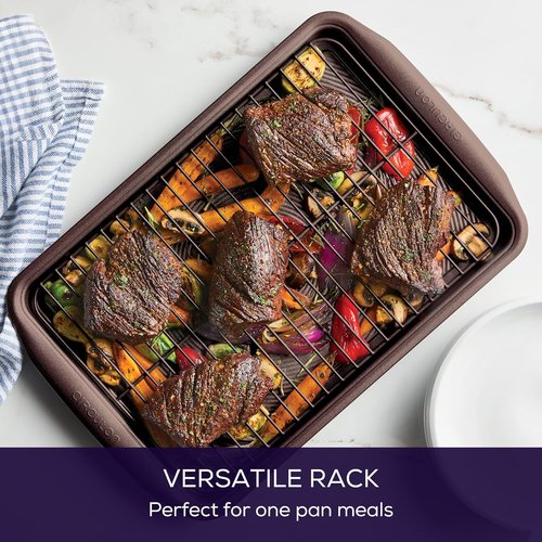 Circulon Nonstick Bakeware Set - 2-Piece Cookie Sheet & Cooling Rack in Chocolate Brown