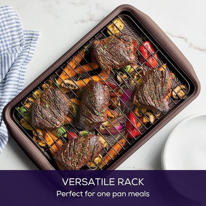 Circulon Nonstick Bakeware Set - 2-Piece Cookie Sheet & Cooling Rack in Chocolate Brown