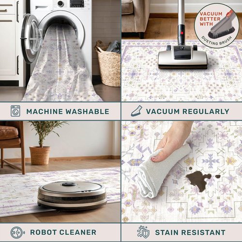 Hazo Haus Purple Area Rug - Non-Slip, Machine Washable 4x6 Floral Design for Girls' Bedroom & Nursery