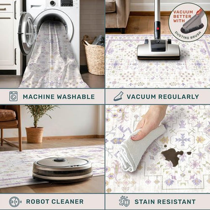 Hazo Haus Purple Area Rug - Non-Slip, Machine Washable 4x6 Floral Design for Girls' Bedroom & Nursery