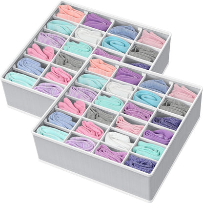 Simple Houseware 24-Cell Sock Organizer - 2 Pack Drawer Divider in Gray for Neat Storage