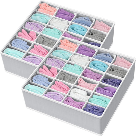 Simple Houseware 24-Cell Sock Organizer - 2 Pack Drawer Divider in Gray for Neat Storage