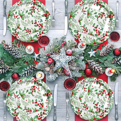 5 x 5 Inch Christmas Holly Paper Napkins Set of 80 - Seasonal Beverage Napkins