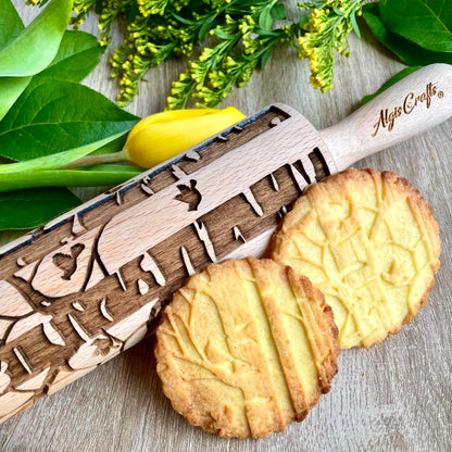 BIRCH embossing rolling pin engraved wooden embossed dough roller for embossed cookies or clay by Algis Crafts