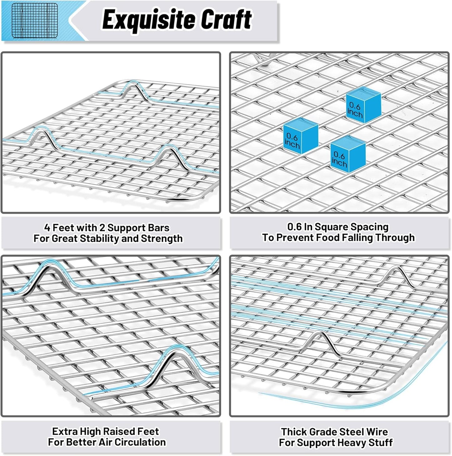 TeamFar Mini Cooling Rack Set of 2 - Stainless Steel Baking Racks for Toaster Ovens | 8.75’’ x 6.25’’