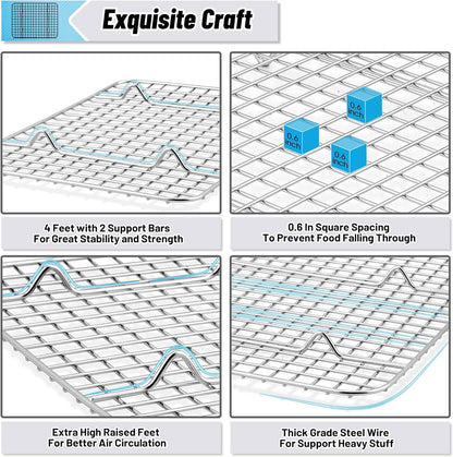 TeamFar Mini Cooling Rack Set of 2 - Stainless Steel Baking Racks for Toaster Ovens | 8.75’’ x 6.25’’