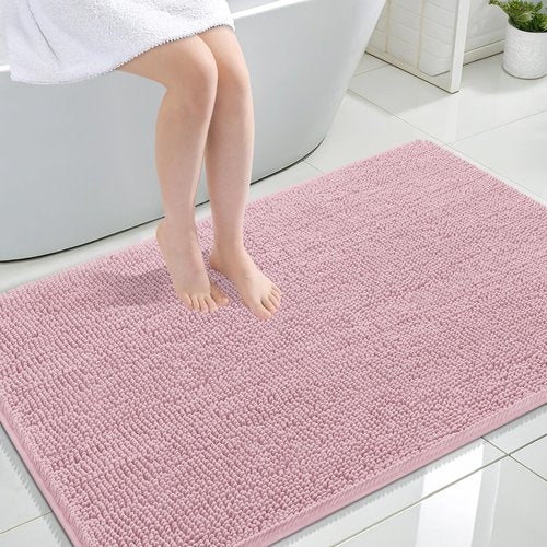 OLANLY Bathroom Rugs 47x32, Extra Soft Absorbent Chenille Bath Rugs, Rubber Backing Quick Dry, Machine Washable Bath Mats for Bathroom Floor, Tub and Shower, Home Decor Accessories, Dusty Rose