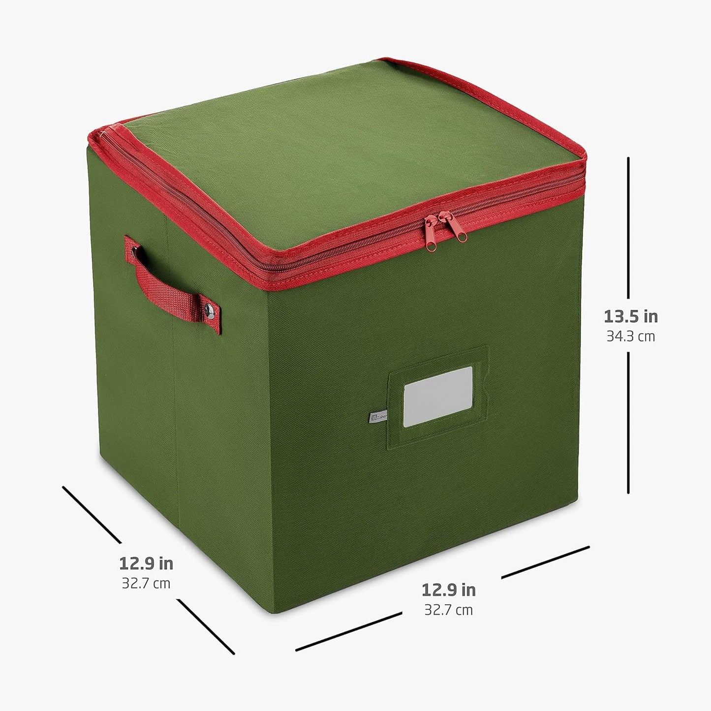 ZOBER Christmas Ornament Storage Box - Durable Organizer for 64 3" Ornaments - Green with Dividers
