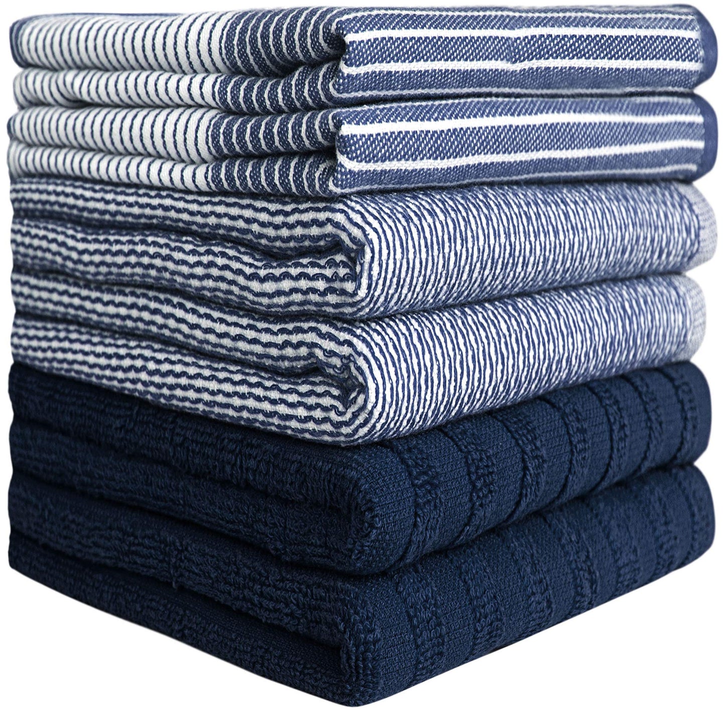 Premium Kitchen Dish Hand Towels (20”x 28”, 6 Pack) | Large,Cotton Flat & Terry Highly Absorbent Tea Towels Set with Hanging Loop | Navy Blue