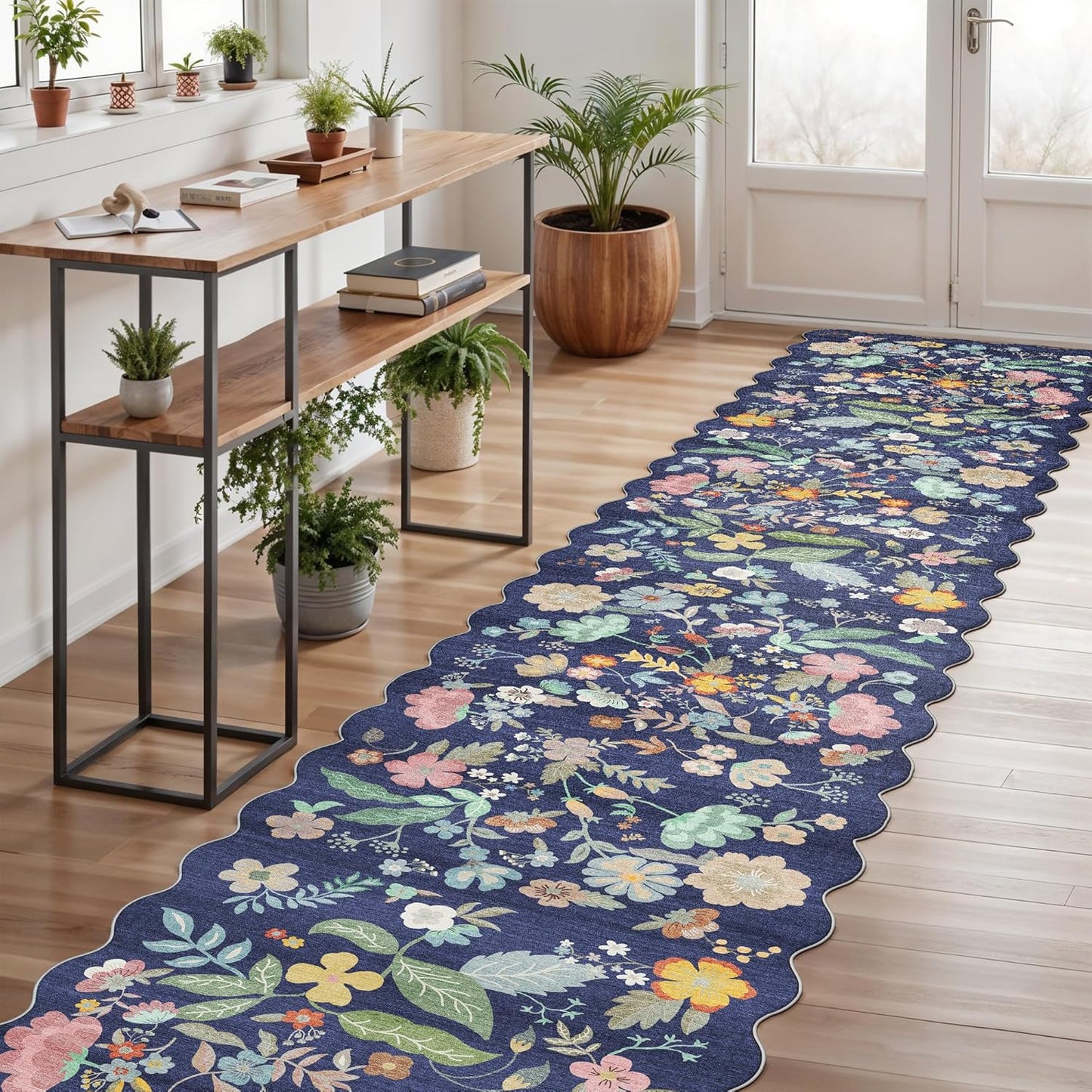 Regine Switzerland Washable Hallway Runner Rug - Non-Slip Floral Design | Soft, Stain-Resistant, 2'6"x12", Purple