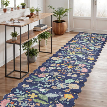 Regine Switzerland Washable Hallway Runner Rug - Non-Slip Floral Design | Soft, Stain-Resistant, 2'6"x12", Purple