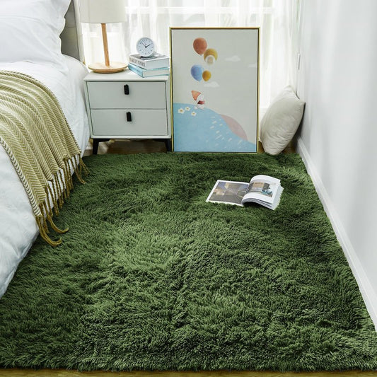 Ophanie Gray Green Grass Area Rugs for Bedroom, 3x5 Shag Fluffy Carpet, Fuzzy Furry Plush Soft Cute Kids Baby Girls Shaggy Bedside Floor Rug for Teen Dorm Nursery Home Decor Aesthetic