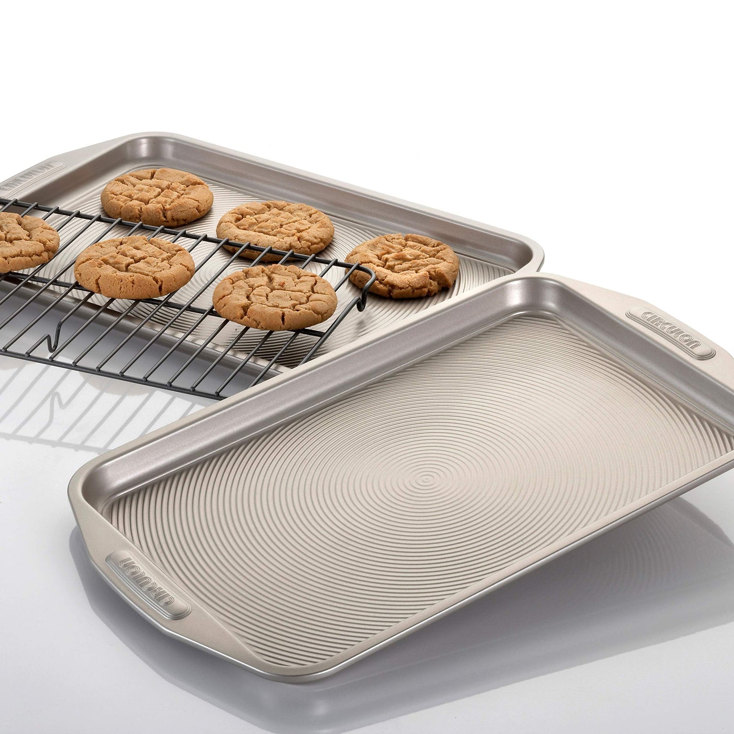 Circulon Total Bakeware Set Nonstick Cookie Baking Sheets with Cooling Rack, 3 Piece, Gray