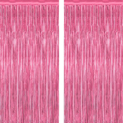2 Pack Pink Party Decorations, 3.28 FT x 7.05 FT Pink Backdrop, Metallic Tinsel Backdrop Fringe Curtains Backdrop Curtains, Photo Backdrop Party Supplies Birthday Party Decorations