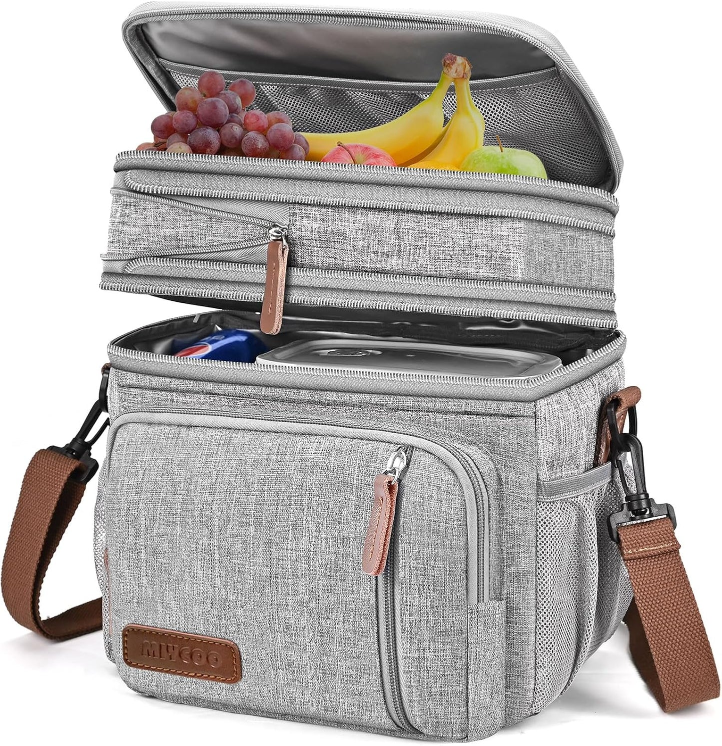 MIYCOO Insulated Lunch Bag - Double Deck Leakproof Cooler for Work, Beach & Travel | Grey, 15L