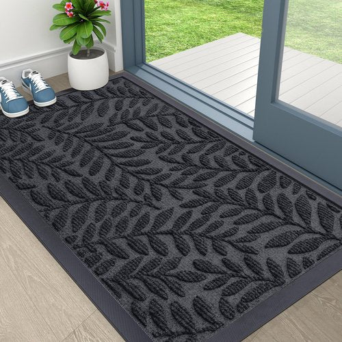 OLANLY Door Mat Indoor Outdoor Entrance, 29.5x17, Waterproof All-Weather All-Season Doormat, Sturdy Natural Rubber, Stain and Fade Resistant, Low Profile, Easy Clean Patio Entryway Mat, Medium Grey