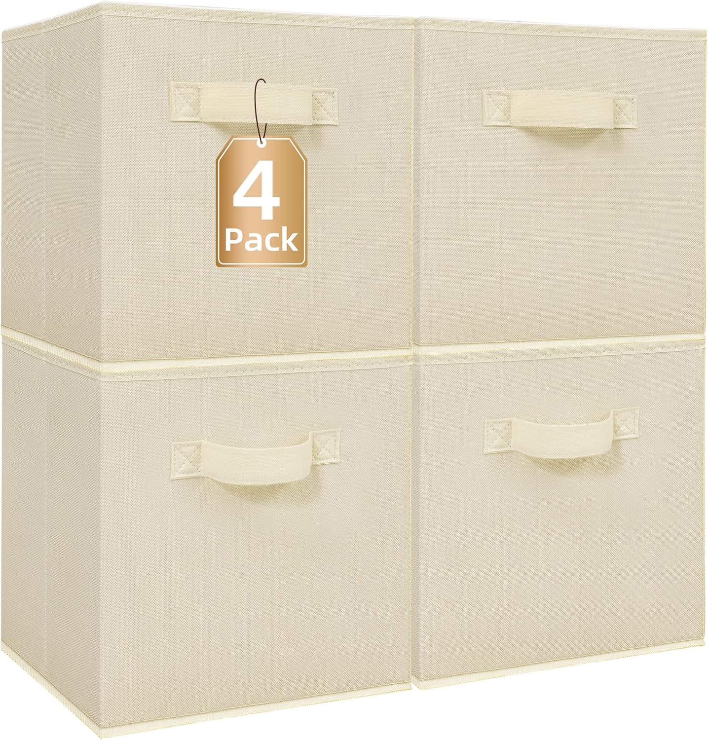 Storage Maniac 11-Inch Collapsible Storage Cubes - Durable Fabric Bins with Handles | 4-Pack Beige for Home Organization