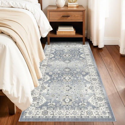 3x6 Hallway Washable Runner Rug : Vintage Non-Slip Soft Kitchen Laundry Runner Farmhouse Entryway Living Room Floor Mat Stain Resistant Carpet for Bedroom Bathroom Distressed Beside Rug(3x6,Grey)