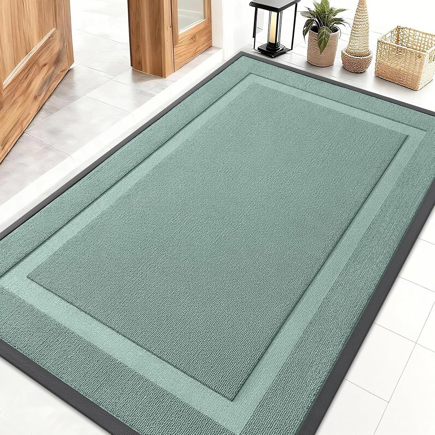 OLANLY Waterproof All-Season Front Door Mat - Sturdy Natural Rubber, Low Profile, Easy Clean | 47x32, Grayish Green
