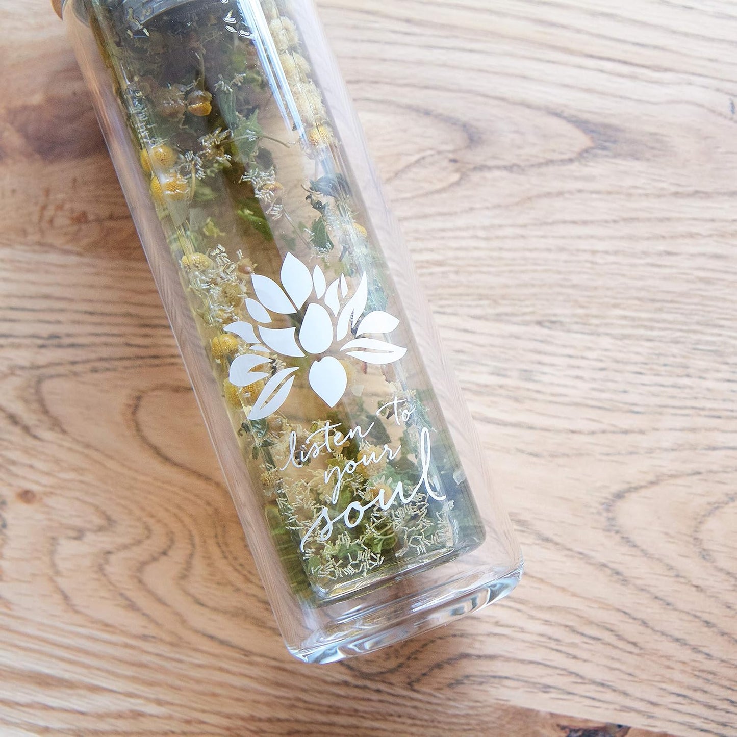 Sacred Lotus Love Double-Walled Glass Tea Tumbler - 15oz Infuser for Loose Leaf Tea & Travel Sleeve