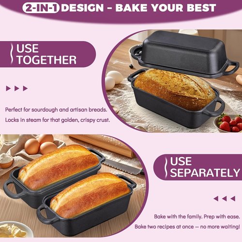 Cast Iron Loaf Pan - 9x5 Inch Baking Dish with Lid for Even Heat Distribution | Perfect for Sourdough & Homemade Bread