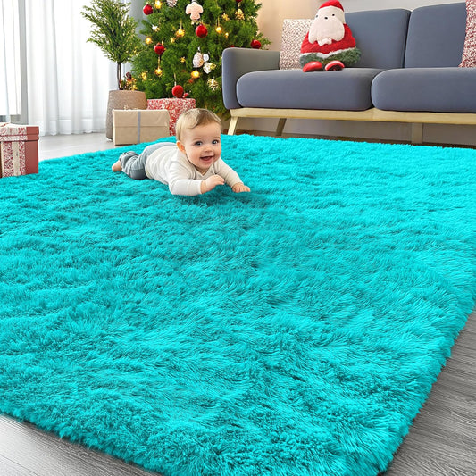 OLANLY Large Area Rug - Soft Fluffy Shaggy Carpet for Living Room & Bedroom | 8x10 Teal Blue