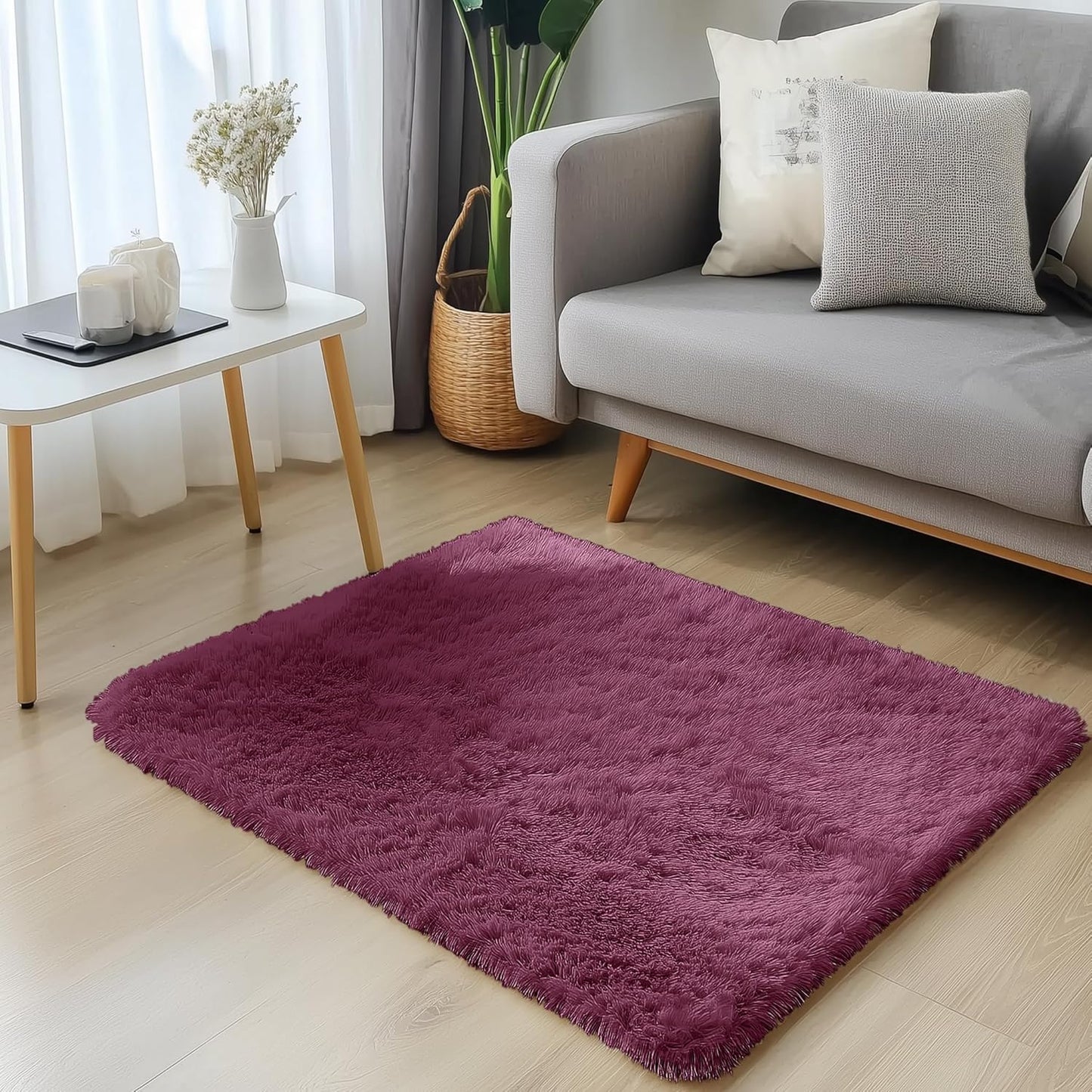 OLANLY Small Bedside Rug - Soft Fluffy Shaggy Indoor Carpet for Bedroom & Living Room | Burgundy 2x3 ft