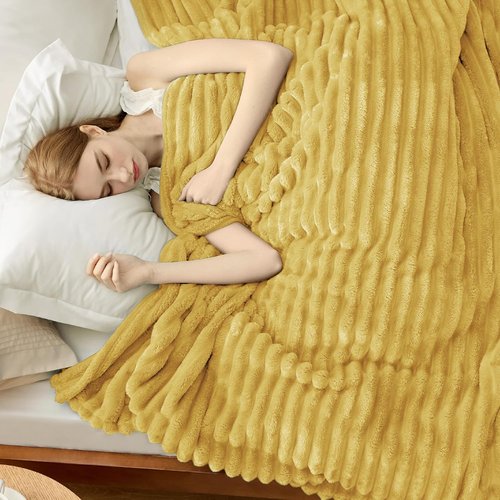Bedsure GentleSoft California King Size Blanket - Cozy Yellow Fleece Throw for Women, 102x96 Inches
