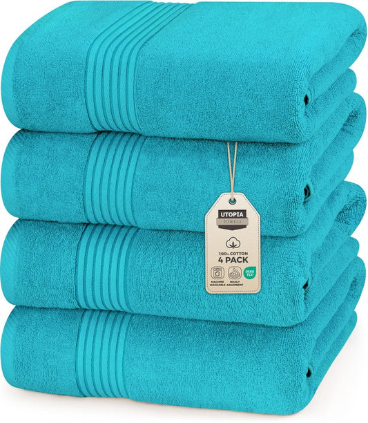 Utopia Towels Luxurious Bath Towels Set, 27 x 54 Inches 100% Ring Spun Cotton, 4 Pack Turquoise