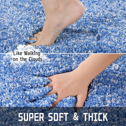 Yimobra Ultra Soft Bath Rugs | Non-Slip Microfiber Mats for Bathroom | 32x20, Blue and White