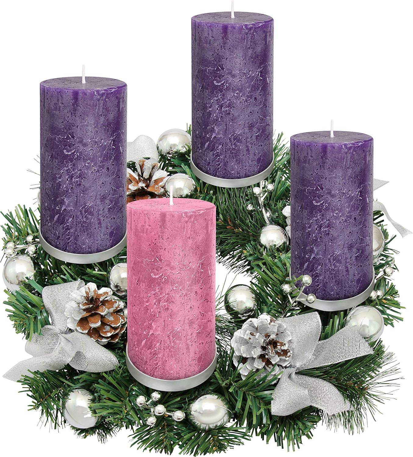 Silver Ribbon Advent Wreath Ring | Elegant Candle Holder for Large Pillar Candles - Christmas Decor