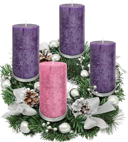 Silver Ribbon Advent Wreath Ring | Elegant Candle Holder for Large Pillar Candles - Christmas Decor