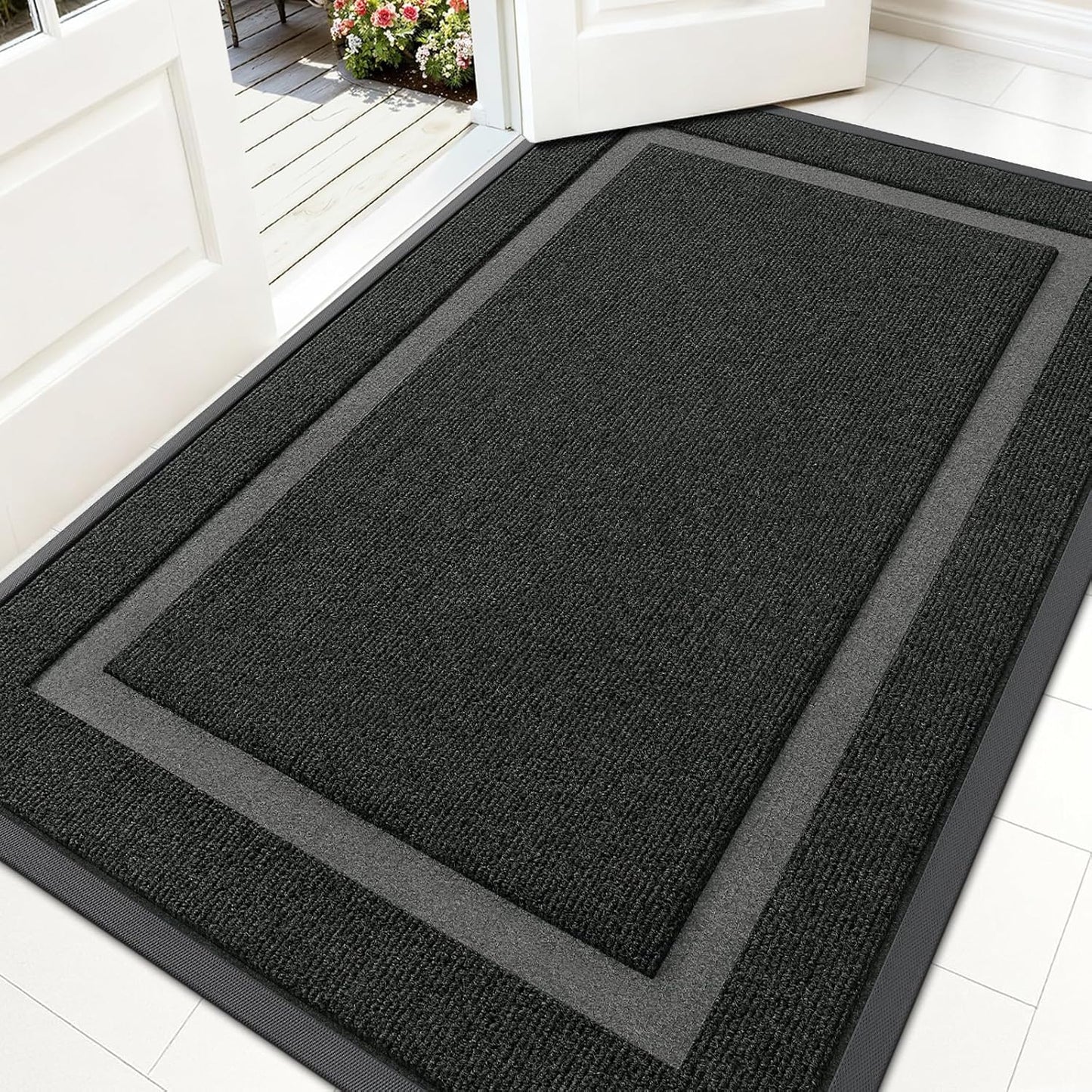 OLANLY Waterproof Front Door Mat - All-Season, Sturdy Natural Rubber, Easy Clean | 59x30, Black