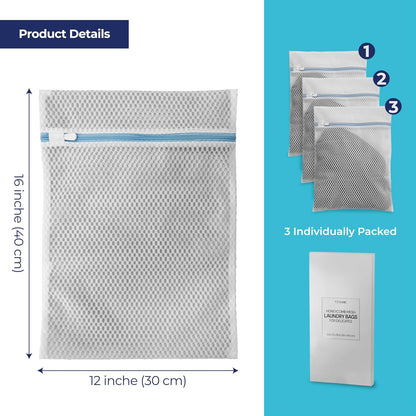 Skiennix Laundry Bags for Delicates - 3 Pack Honeycomb Mesh, 12 x 16 Inches