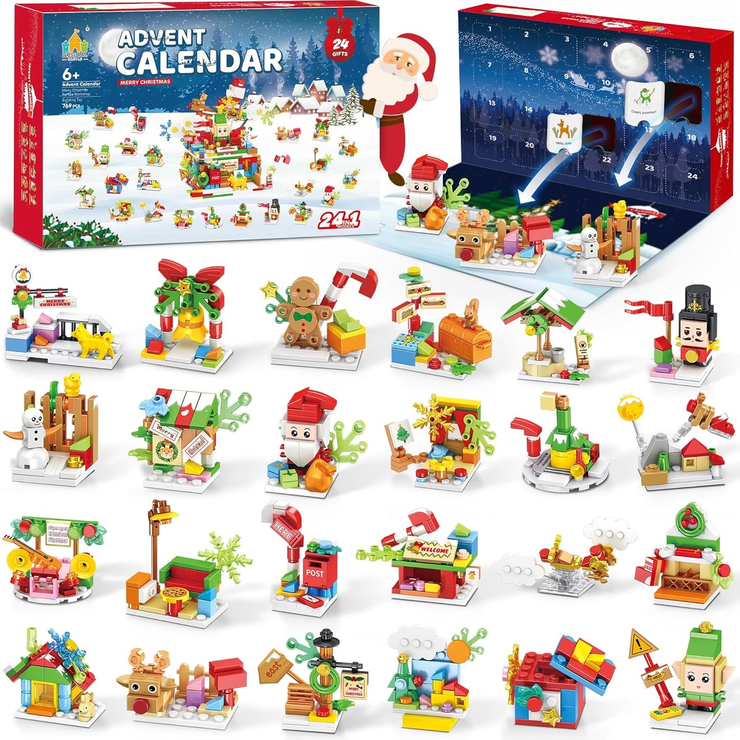Santa’s Workshop Advent Calendar 2025 - 24-in-1 Holiday Countdown Gift for Kids Ages 6+ | Surprise Figures & Building Blocks