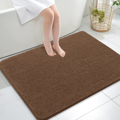 OLANLY Bathroom Rugs 40x32, Extra Soft Absorbent Chenille Bath Rugs, Rubber Backing Quick Dry, Machine Washable Bath Mats for Bathroom Floor, Tub and Shower, Home Decor Accessories, Mocha