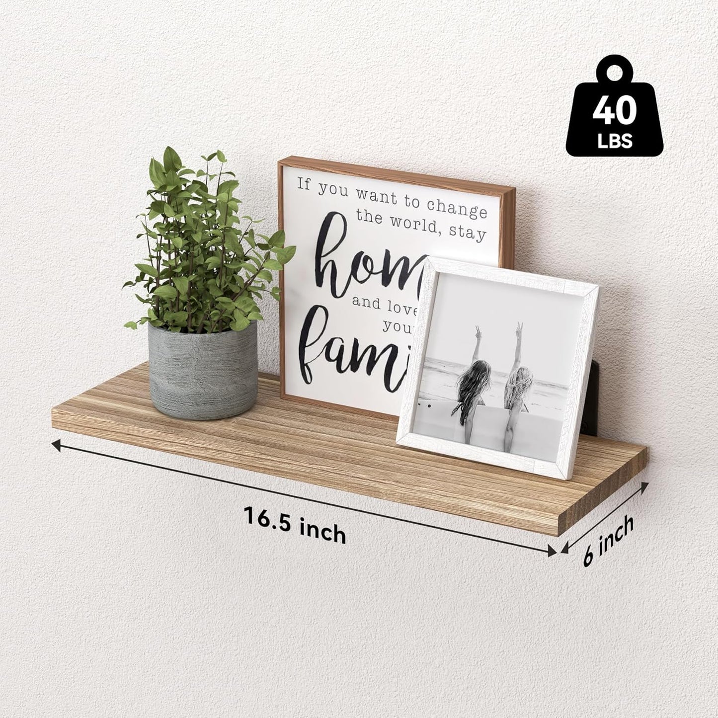 WOPITUES Floating Wood Shelves Set of 6 - Rustic Brown Wall Decor for Bedroom, Bathroom & Living Room