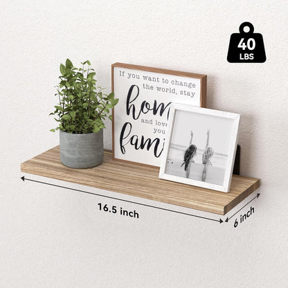 WOPITUES Floating Wood Shelves Set of 6 - Rustic Brown Wall Decor for Bedroom, Bathroom & Living Room