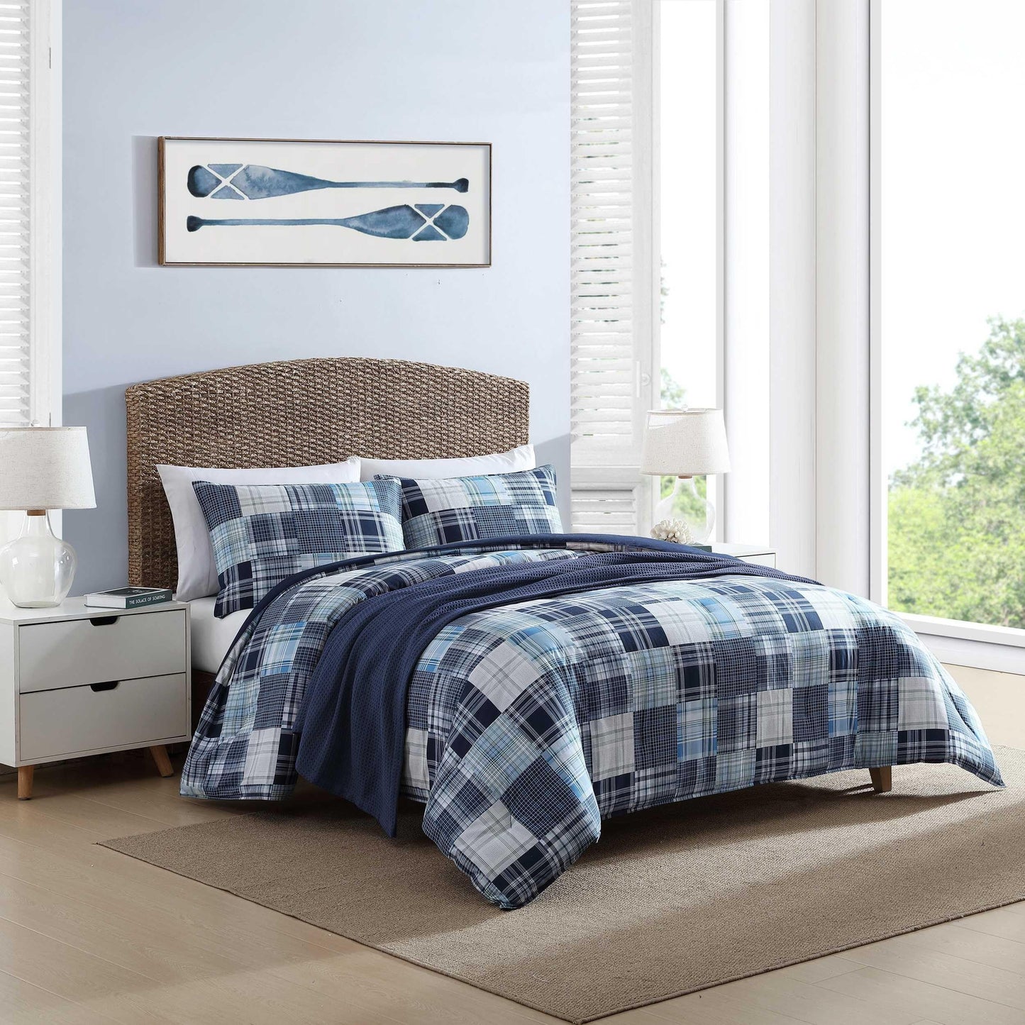 Nautica - Full Comforter Set, Soft Cotton Bedding with Matching Shams, Patchwork Inspired Home Decor (Mason Blue, Full/Queen)