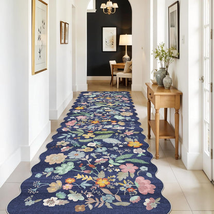 Skiennix 3x10 Long Hallway Runner Rug - Washable Floral Low-Pile Carpet for Entryway & Kitchen | Non-Slip Soft Mat in Purple