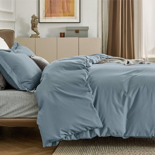 Bedsure Duvet Cover Full Size - Soft Double Brushed Bedding Set for Kids & Adults, Zipper Closure, 3 Pieces, Includes 1 Duvet Cover (80"x90") & 2 Pillow Shams, NO Comforter, Mineral Blue