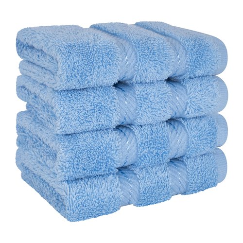 American Soft Linen Luxury Washcloths for Bathroom, 600 GSM 100% Cotton 4 Piece Turkish Wash Cloth Set, 13x13 in Soft Rags for Body and Face, Sky Blue Washcloths
