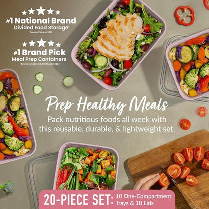 Bentgo Prep - 20-Piece Reusable Meal Prep Containers | Durable, BPA-Free, Microwave & Dishwasher Safe (Blush Pink)