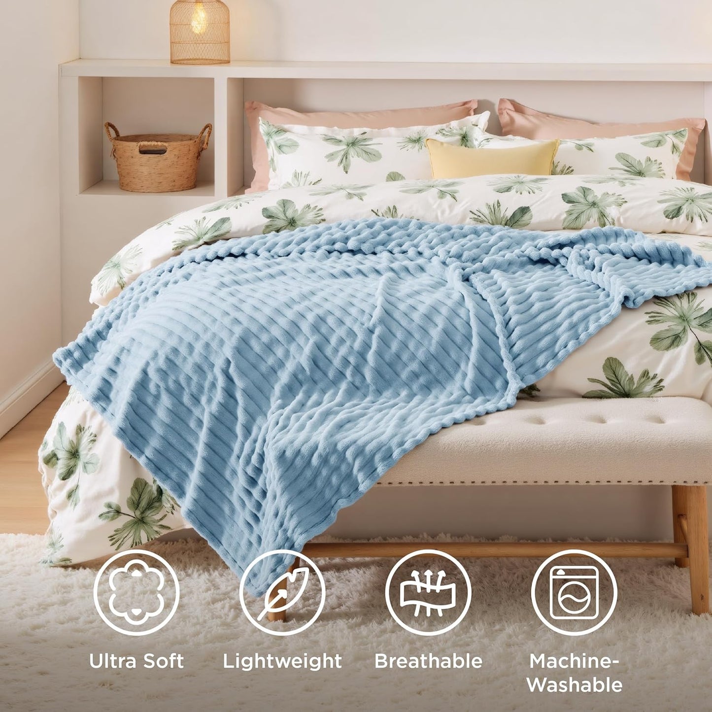 Bedsure GentleSoft Blue Fleece Blanket - Cozy Light Blue Throw for Couch, Perfect 50x70 Inches Size