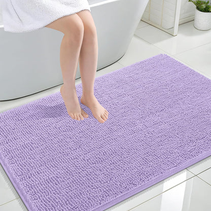 OLANLY Large Bath Rugs - Extra Soft Chenille, Quick-Dry Rubber Backing, 47x32 Inches, Lavender