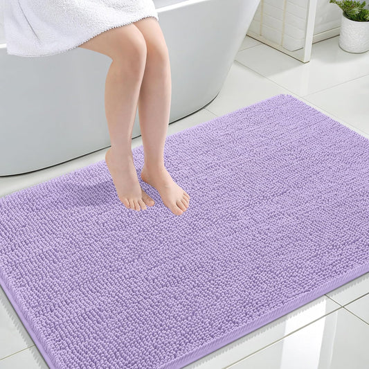 OLANLY Large Bath Rugs - Extra Soft Chenille, Quick-Dry Rubber Backing, 47x32 Inches, Lavender