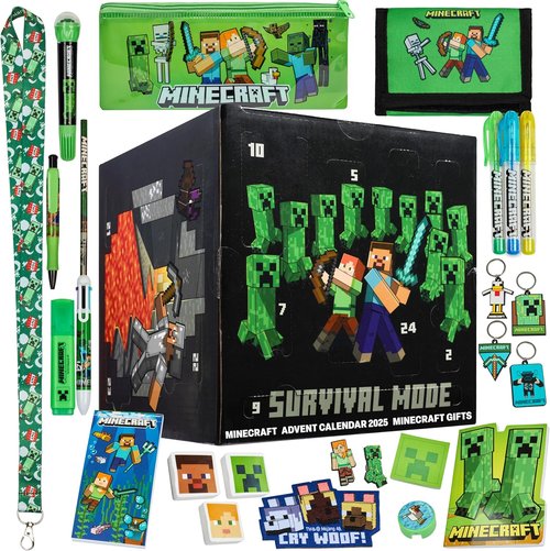 **Minecraft Advent Calendar 2025 - 24 Fun Items Including Keychains, Pens & Notebooks - Perfect Gamer Xmas Gift**