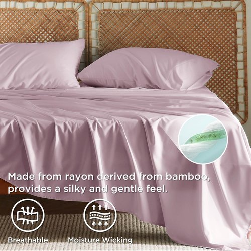 Bedsure Cooling Bed Sheets - Breathable Rayon from Bamboo | Full Size, Deep Pocket, Lavender