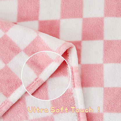 Yurhap Checkered Baby Blanket - Soft Pink Fleece for Girls & Boys | Lightweight 30''x40'' Comfort Blanket