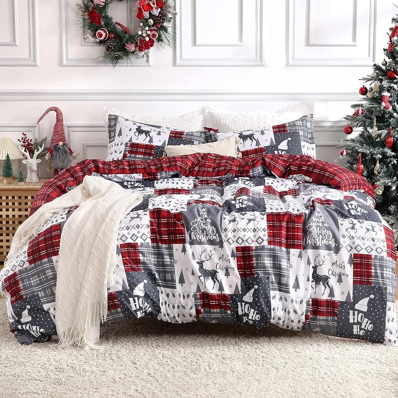 Christmas Duvet Cover Set Twin Reversible 8 Corner Ties Soft Microfiber